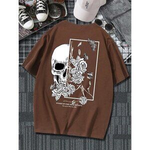 NWT ROMWE Mens Skull & Floral Print Tee Size‎ XL Color Brown